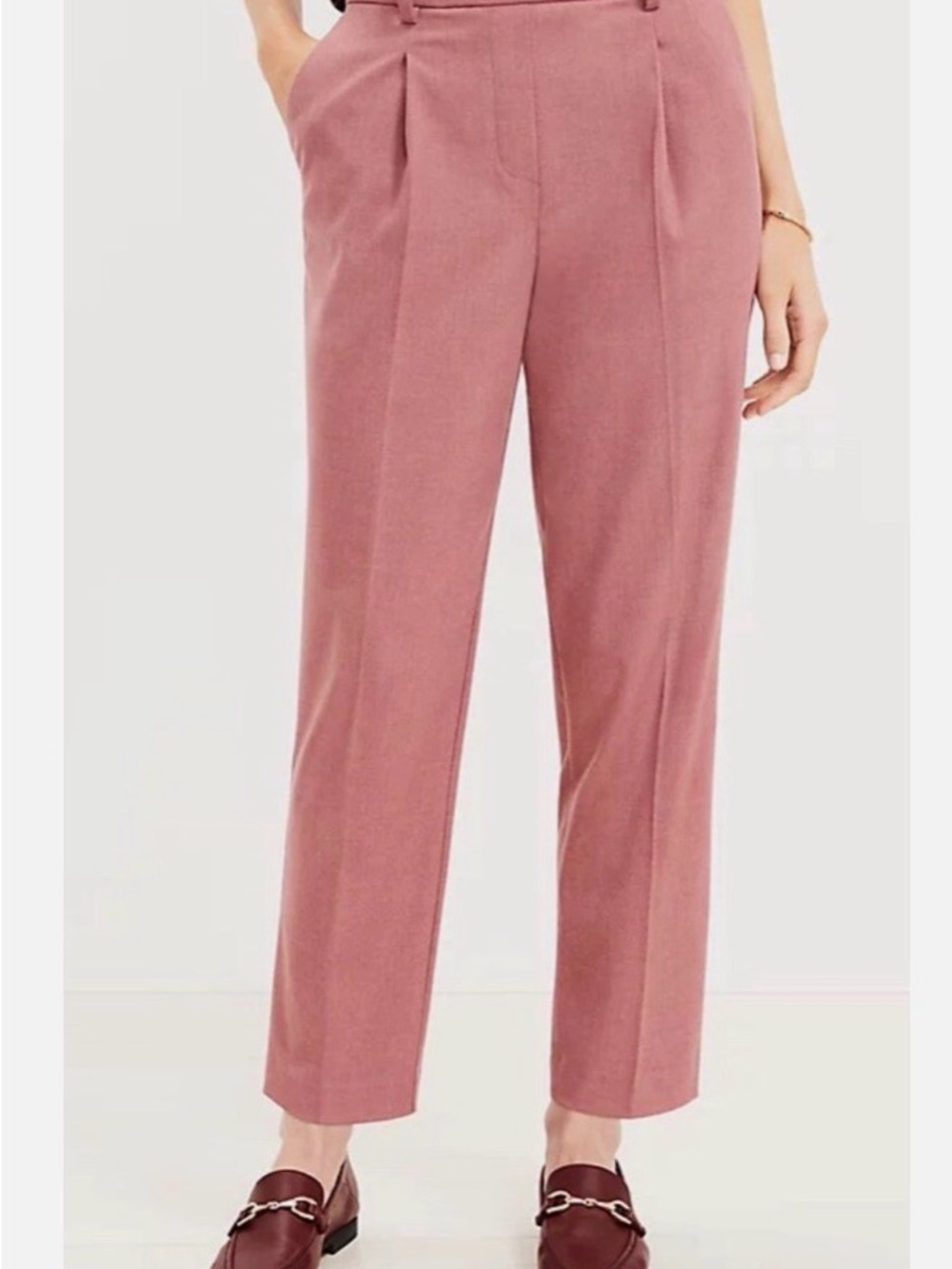 Loft Tailored High-Rise Pleated Ankle Pants - Dusty Rose